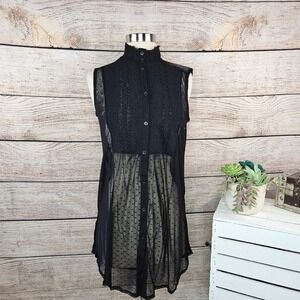 Vanessa Virginia Luella Smocked‎ XS Black Polka Dot Sleeveless Turtleneck Top